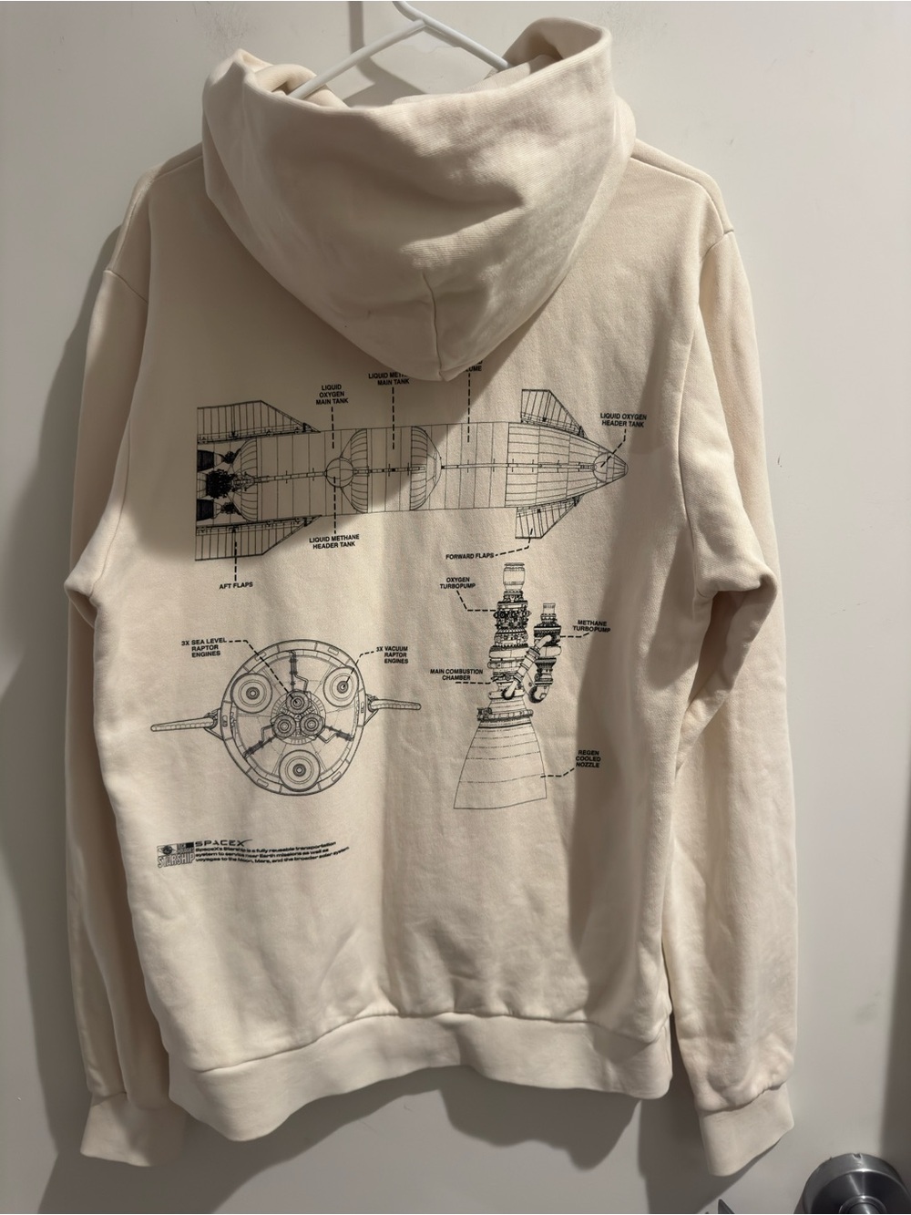 Space X Star Ship Rocket Schematics Blue Print Hoodie Sweatshirt Mens Size Small